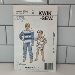 Kwik Sew #2302 Boys Pajamas 2 Piece Size 8-14 Sewing Pattern Sealed Uncut